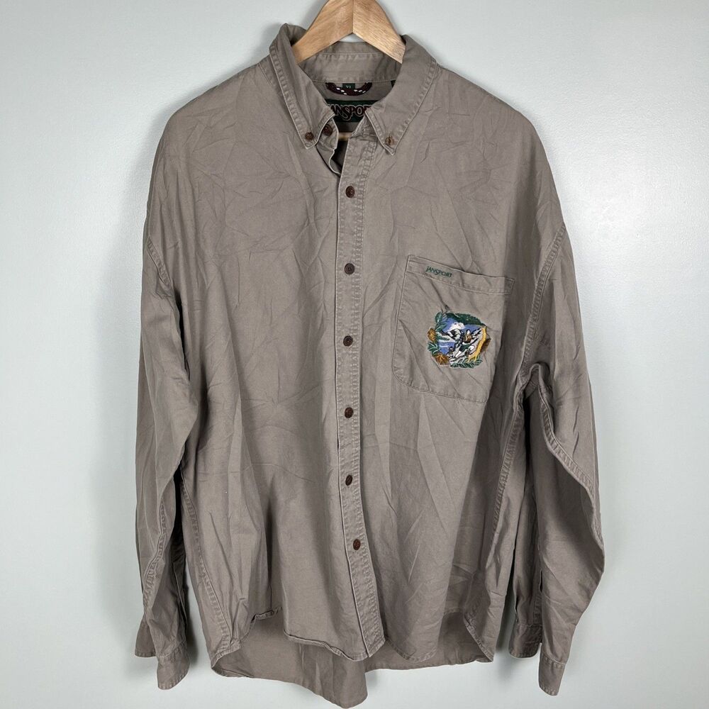 VTG 90’s Jansport Men’s Shirt Button Up Outdoor‎ Sz XL Canvas Cotton Long Sleeve